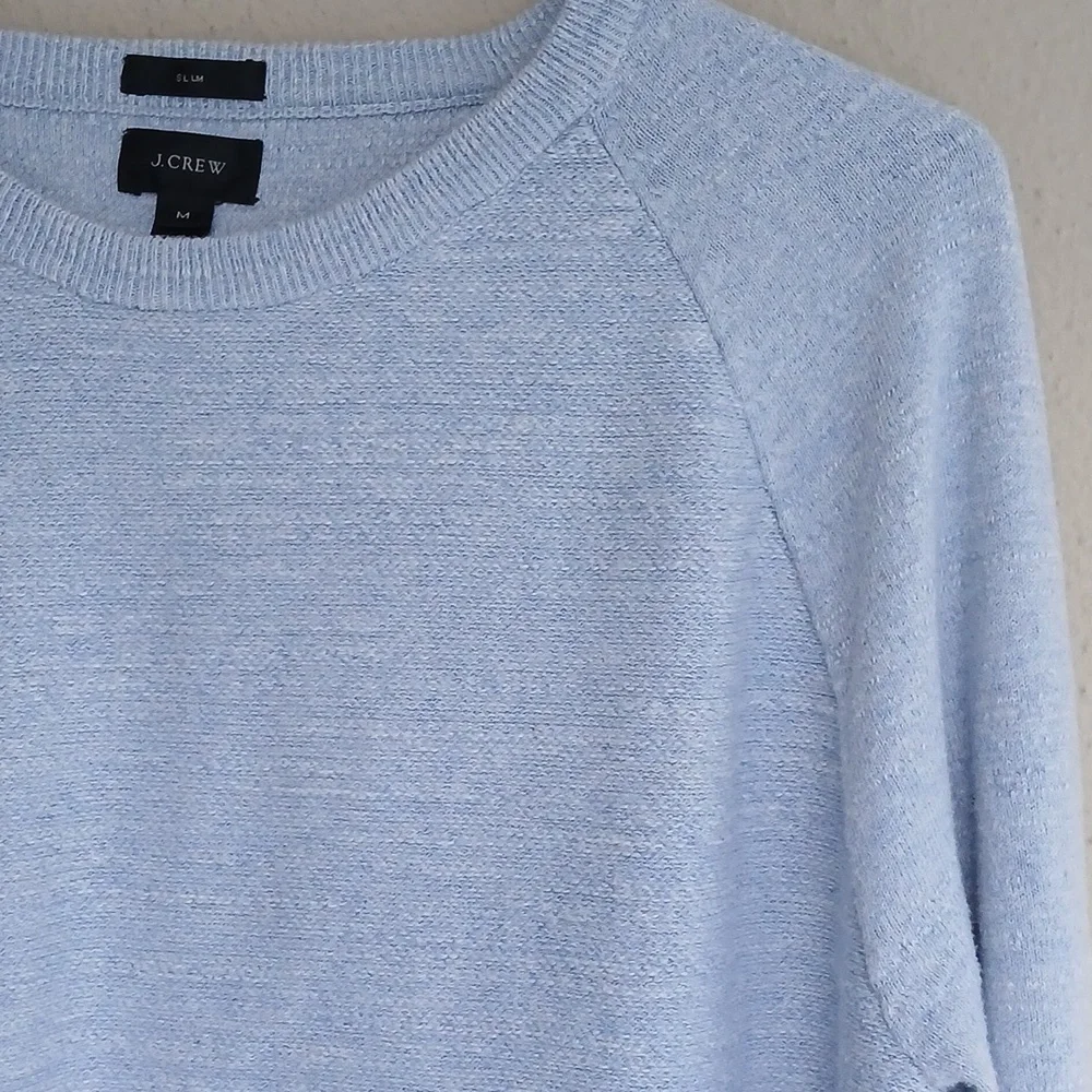J Crew Men Slim Sweater Crewneck Pullover Size Medium Blue Cotton Raglan  C8445